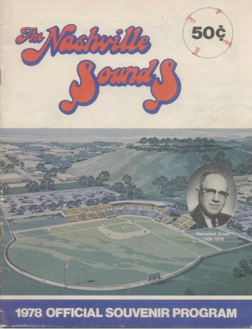 Nashville Sounds 1978 Official Souvenir Program showing the historic Herschel Greer Stadium
